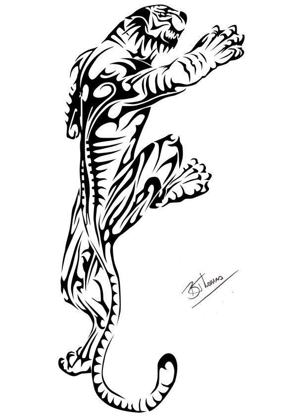 Awesome Tribal Climbing Tiger Tattoo Design By Dadgeal Tattooimages Biz