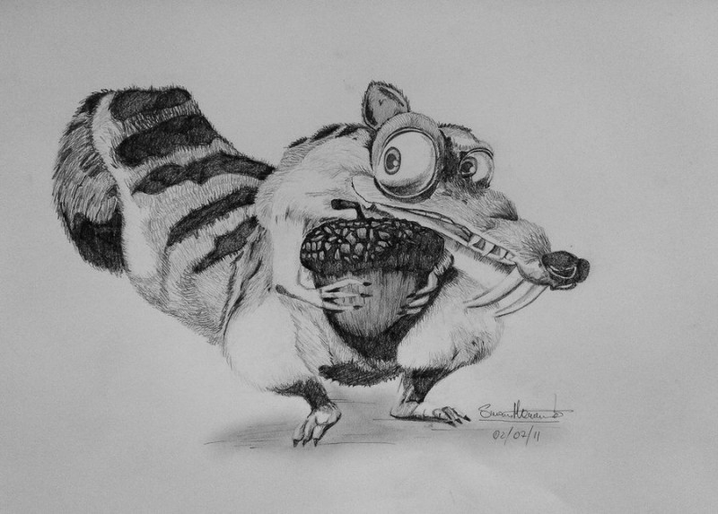 Crazy blackandwhite ice age squirrel tattoo design by Simone93