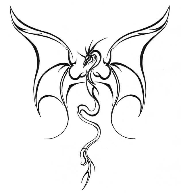 Simple thin-line flying dragon tattoo design - Tattooimages.biz