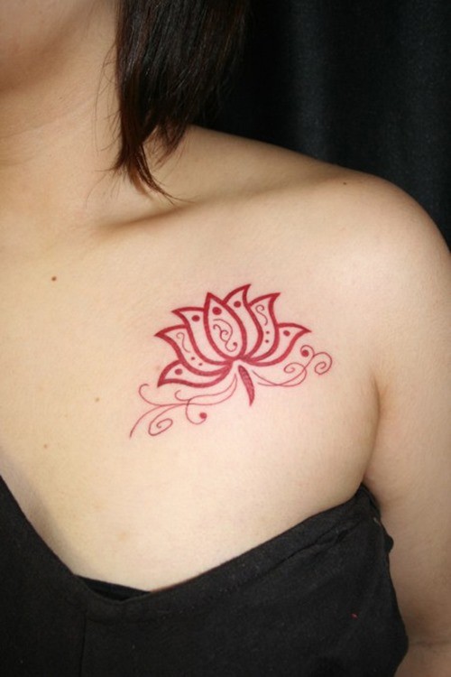 Small pink lotus flower tattoo for women on chest - Tattooimages.biz