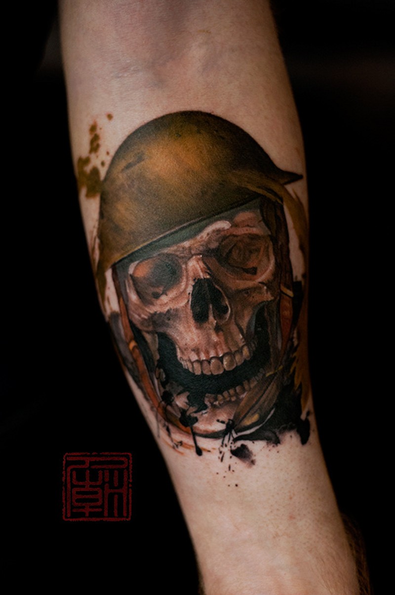 Little natural colored forearm tattoo of military soldier ...
 Infantry Skull Tattoo