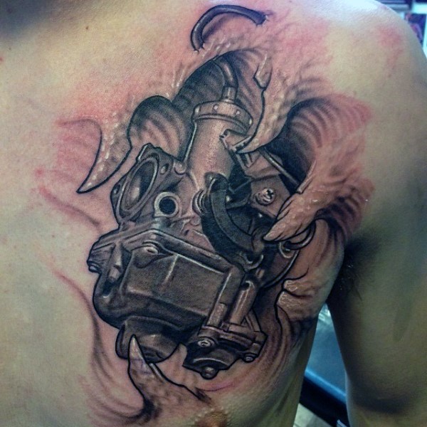 Realism Style Very Detailed Car Part Tattoo On Chest Tattooimages Biz