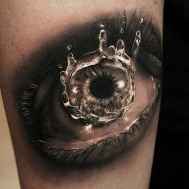 3d drop fallen into the eye tattoo by Georgi Kodzhabashev