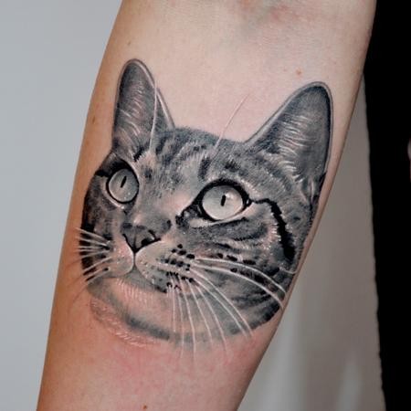 3D lifelike very detailed cat portrait tattoo