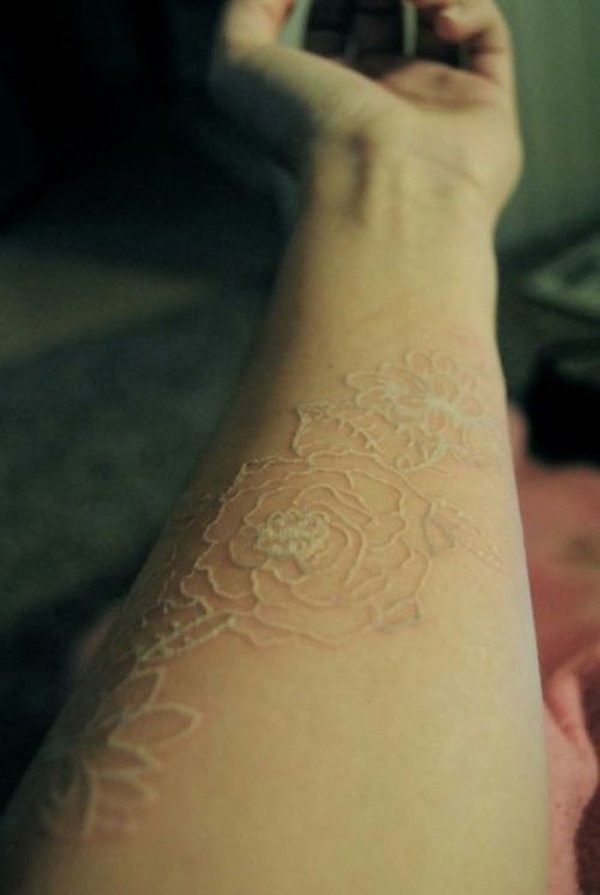 3D like big white ink rose flowers tattoo on sleeve