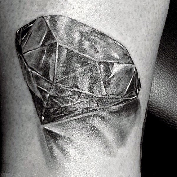 3D like black ink pure diamond tattoo on leg