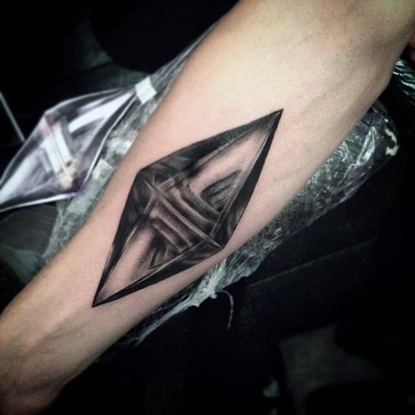 3D like cool black ink crystal tattoo on arm