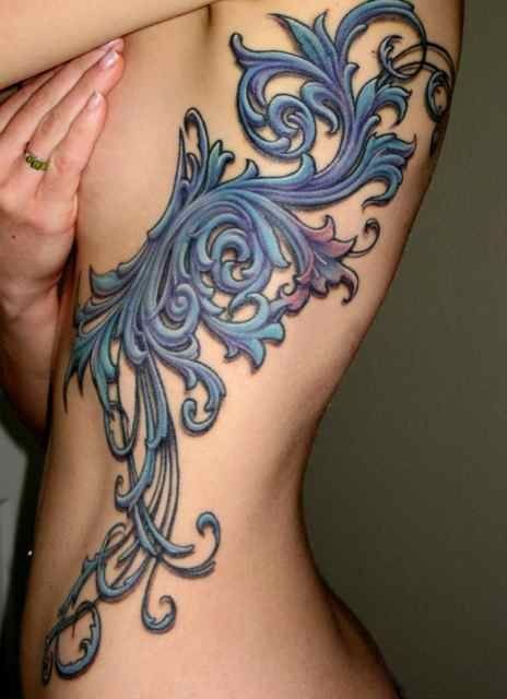 3D like cute unnatural designed floral tattoo on side