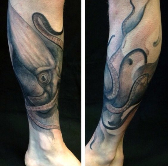 3D naturale colorato calamaro tatuaggio su gamba