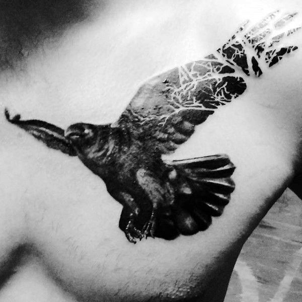 3D unico dipinto inchiostro nero aquila volante tatuaggio su petto