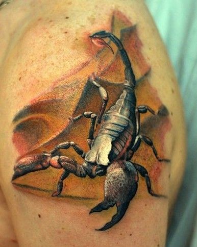 3D realistico grande scorpione spaventoso tatuaggio su spalla