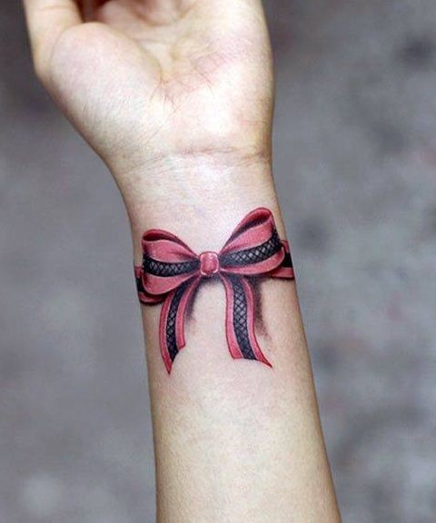 3d realistic bow knot wrist tattoo