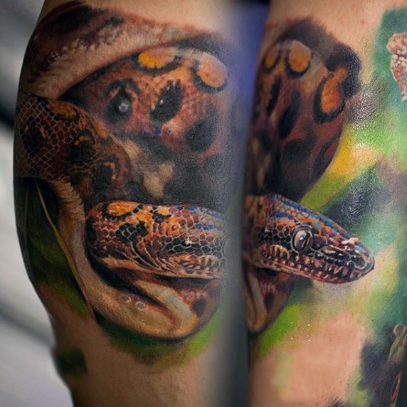 3D realistic detailed naturally colored snake tattoo