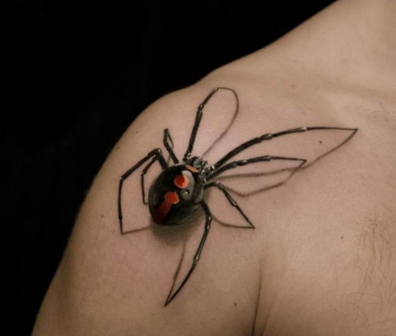 3d realistic spider tattoo on shoulder