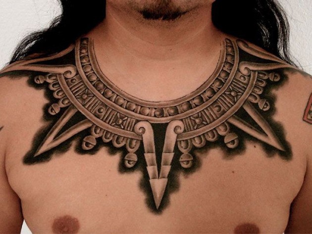 3D style black and white ancient necklace tattoo