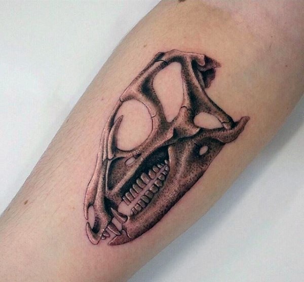 3D style black ink engraving style dinosaur skull