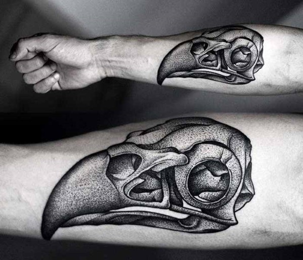 3D style black ink forearm  tattoo of animal skull
