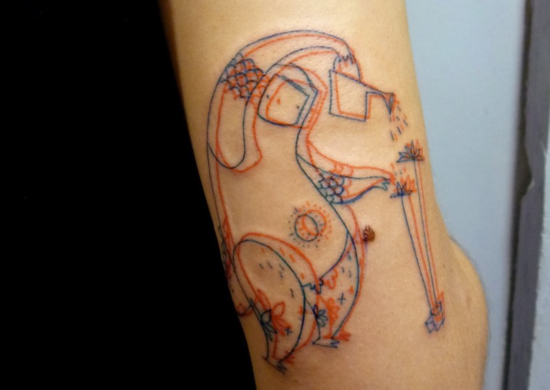 3D style colored arm tattoo of mystical creature