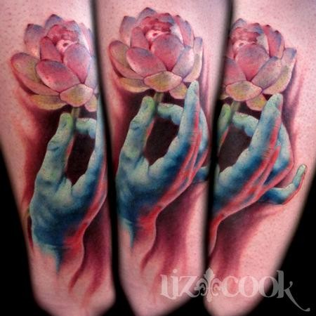 3D style colored blue colored hand with flower