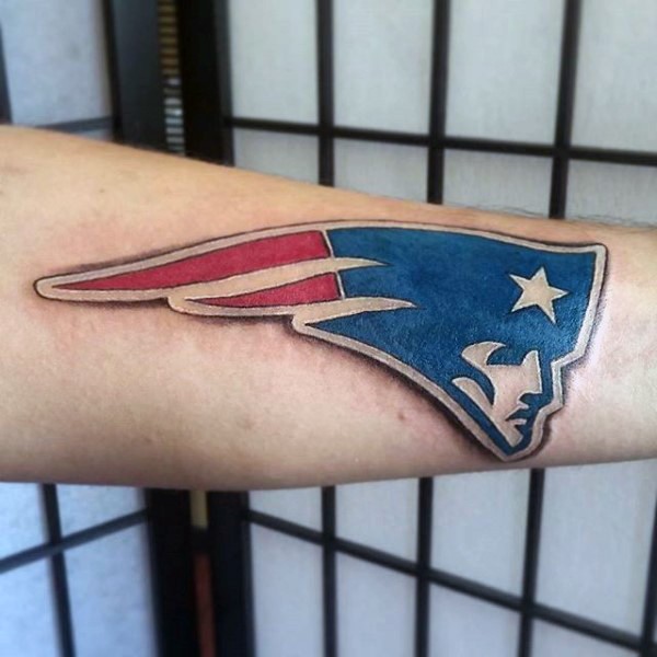 3D style colored leg tattoo of American sports team emblem