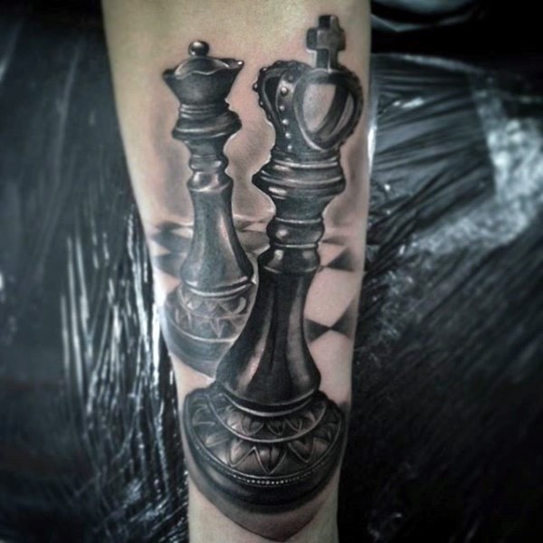 3D style cool looking chess figures tattoo