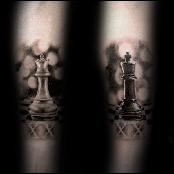 3D style detailed forearm tattoo of chess figures