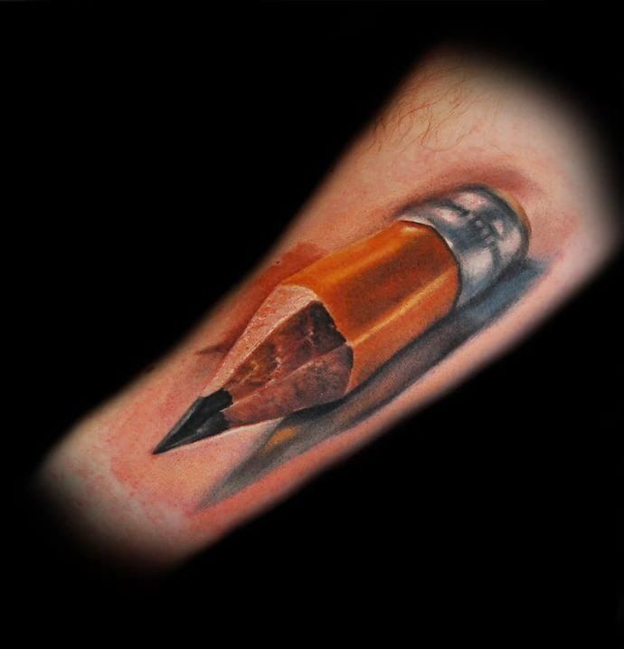 3D style incredible looking little pencil tattoo