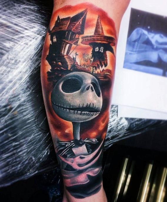 3D style painted very detailed colored on forearm tattoo of monster cartoon hero