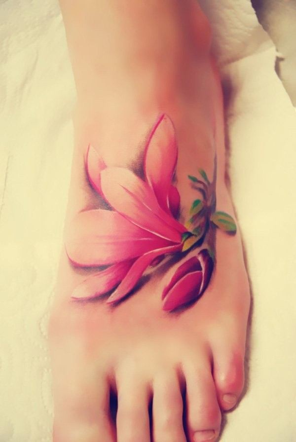 3D style very beautiful foot tattoo of sweet flower