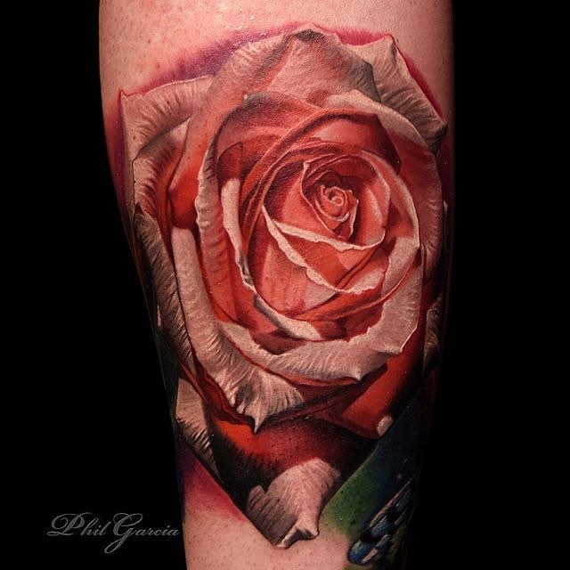 3D style very detailed arm tattoo of natural rose