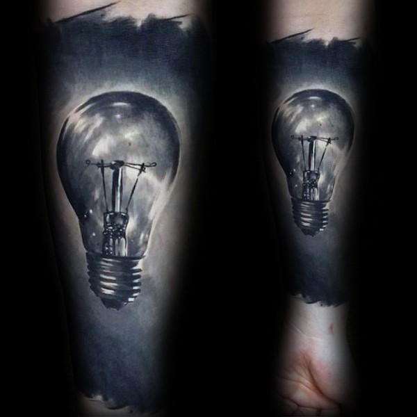3D style very detailed bulb tattoo on forearm