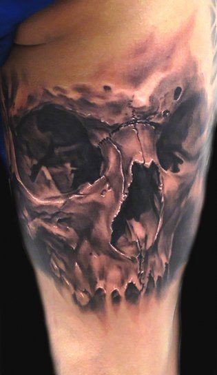 3D Stil sehr detaillierter menschlicher Schädel Tattoo