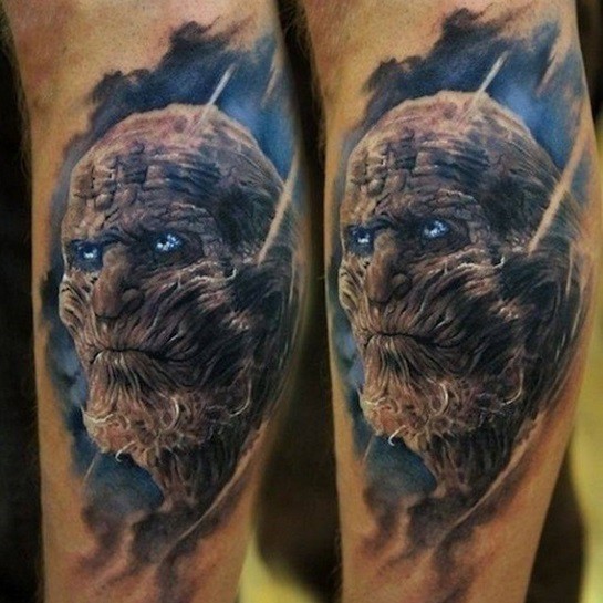 3D very detailed colored forearm tattoo of Game of Thrones hero portrait