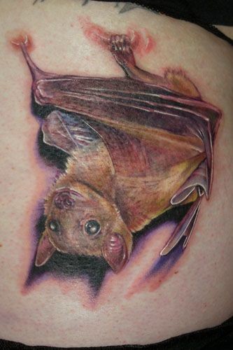 3D very detailed natural looking bat tattoo
