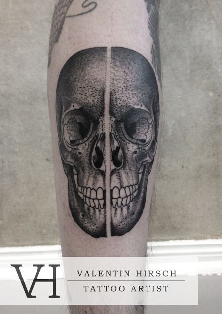 3D very detailed painted by Valentin Hirsch tattoo of human skull