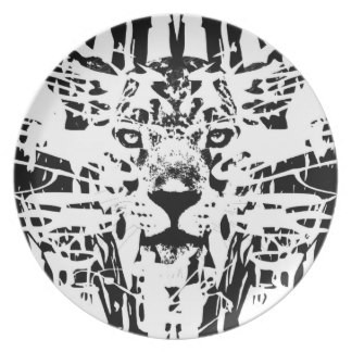 Abstract black-ink jaguar head with interesting background in circle frame tattoo design