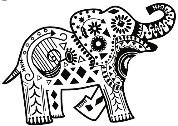 Abstract black ornamented elephant tattoo design