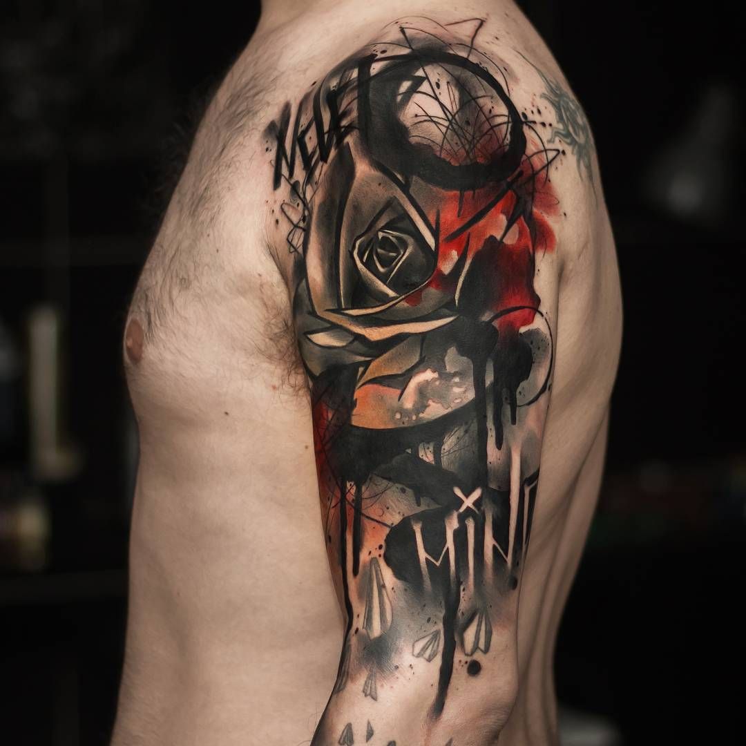 Abstract dark rose tattoo for men
