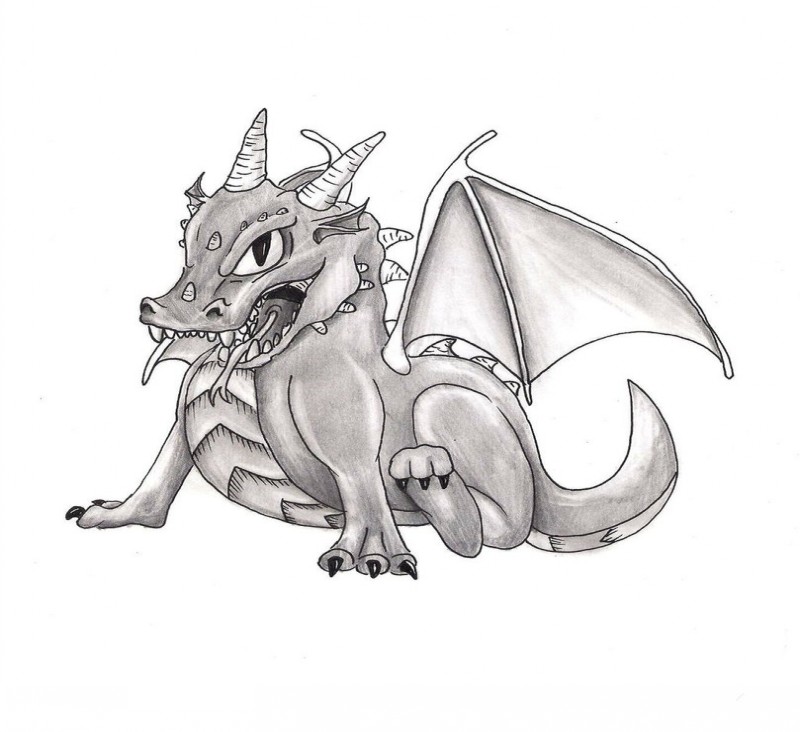Adorable little grey-ink dragon tattoo design by Wojak1991