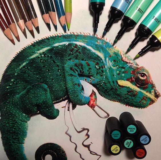 Amaing bright colored chameleon tattoo design