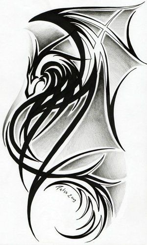 Amazing black-and-grey tribal dragon tattoo design