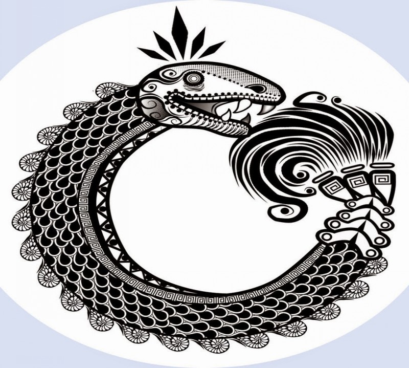 Amazing black-and-white stylized reptile uoboros tattoo design
