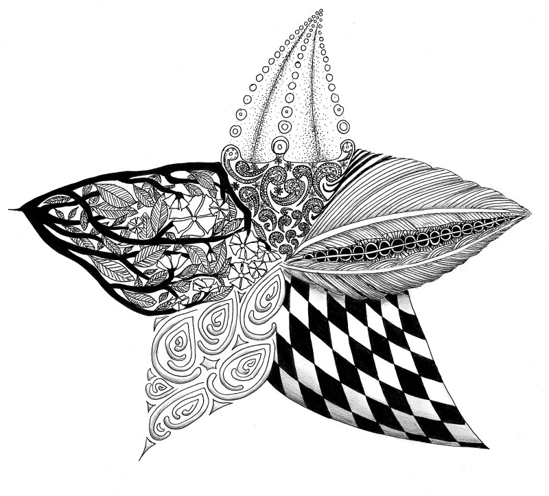 Amazing black-ink different-patterned starfish tattoo design
