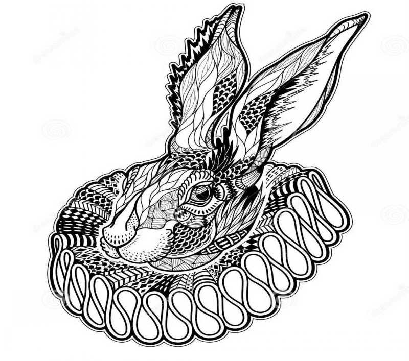 Amazing black-ink march hare head with frilled collar tattoo design