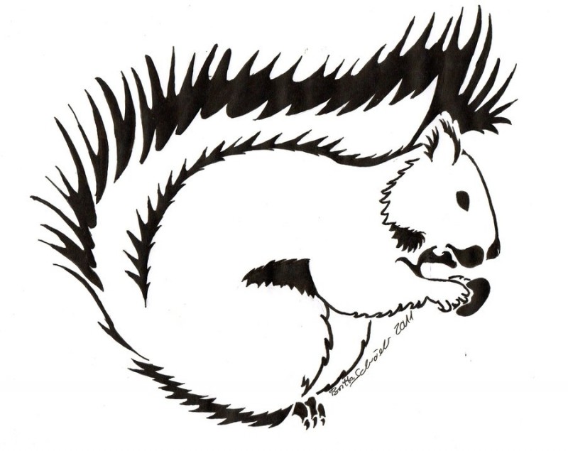 Amazing black-ink squirrel tattoo design by Farmgirl93