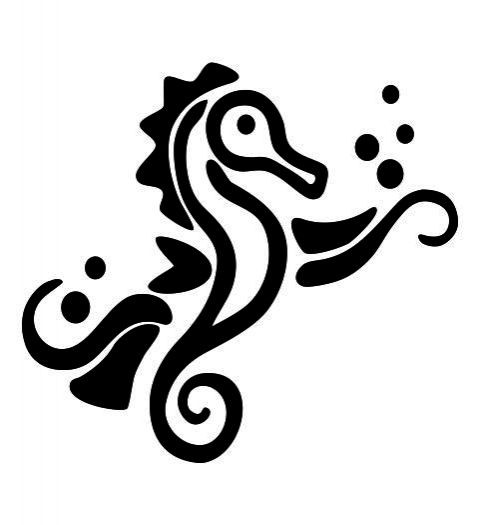 Amazing black-ink tribal seahorse with bubbles tattoo design