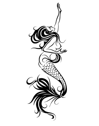 Amazing black tribal mermaid rushing up tattoo design