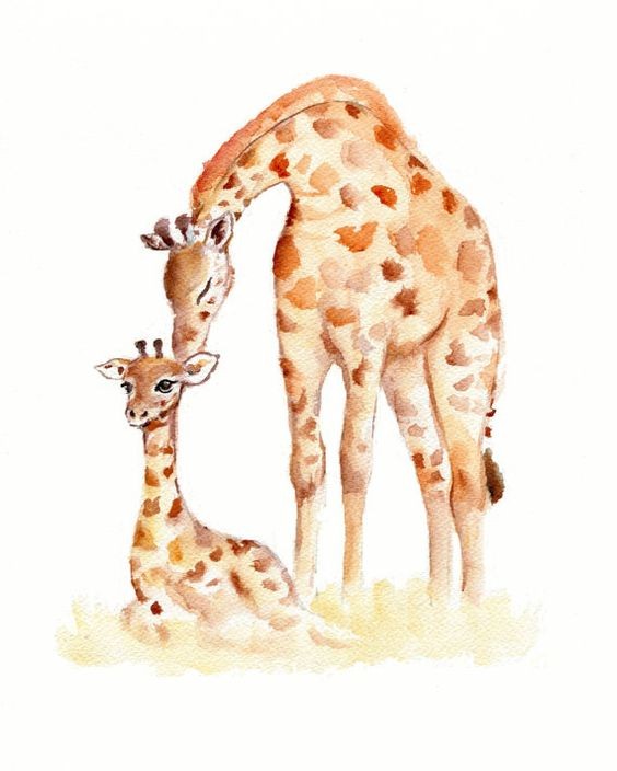 Amazing brown watercolor giraffe mom loving her baby tattoo design