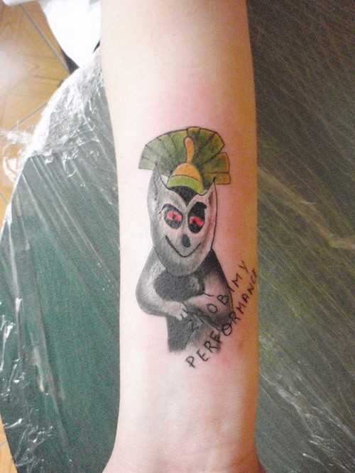 Amazing cartoon lemur king tattoo on arm