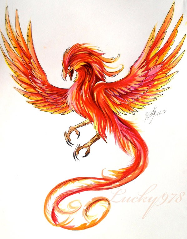 Amazing colorful rising phoenix tattoo design